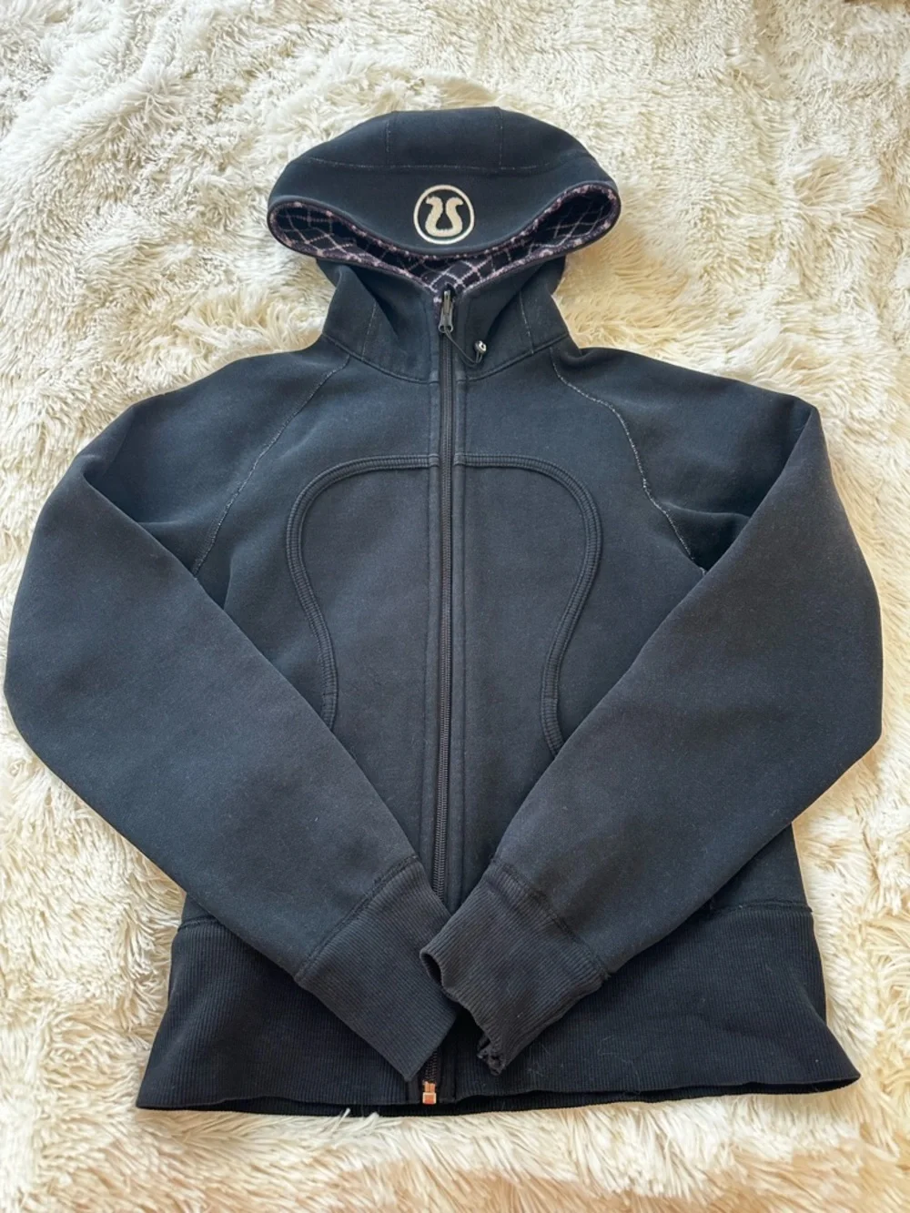 lululemon Scuba Black Purple White Fleece Lined Full Zip Hoodie Size: 6